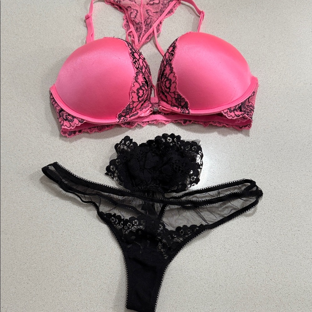 Victoria Secret and La Senza Pink and Black Lace Lingerie Set